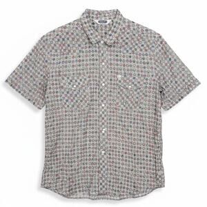 Salt Valley Western Mens Large Geometric Print Tan Multi S/S Pearl Snap Shirt